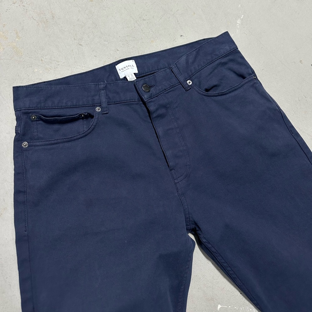 Sunspel England Chinos Pants Mens 32x34 Blue Cotton Casual Trousers Preppy - Picture 2 of 8